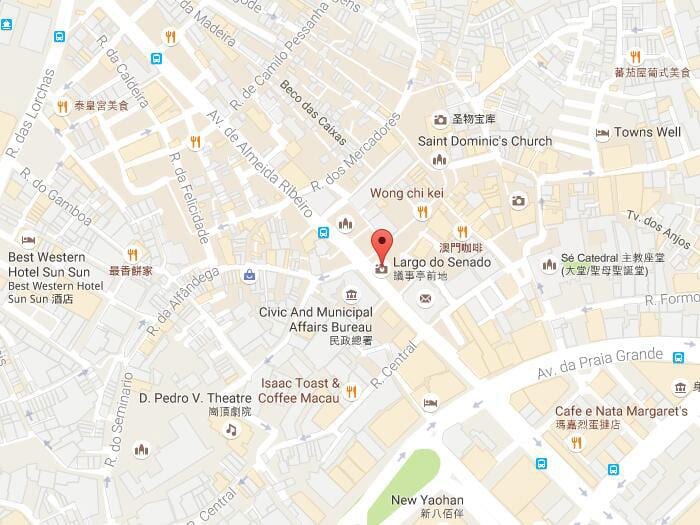 žemėlapis senato aikštė Macau