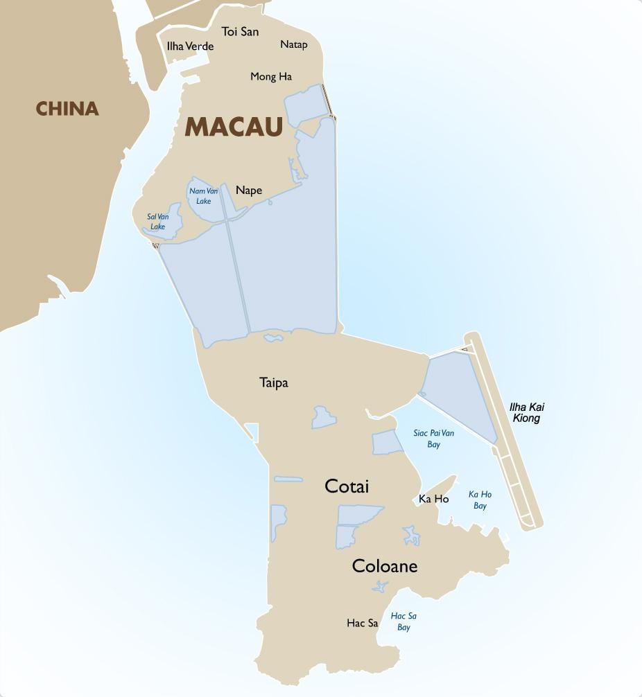 žemėlapis sprando Macau
